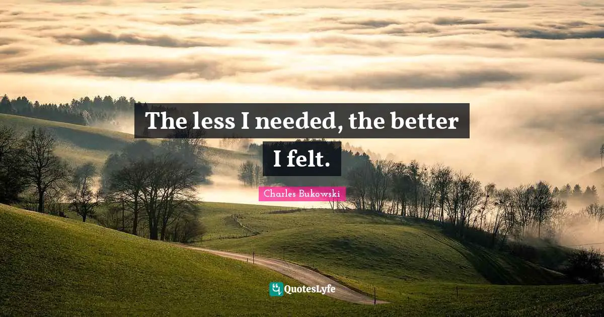 Charles Bukowski Quotes: The less I needed, the better I felt.