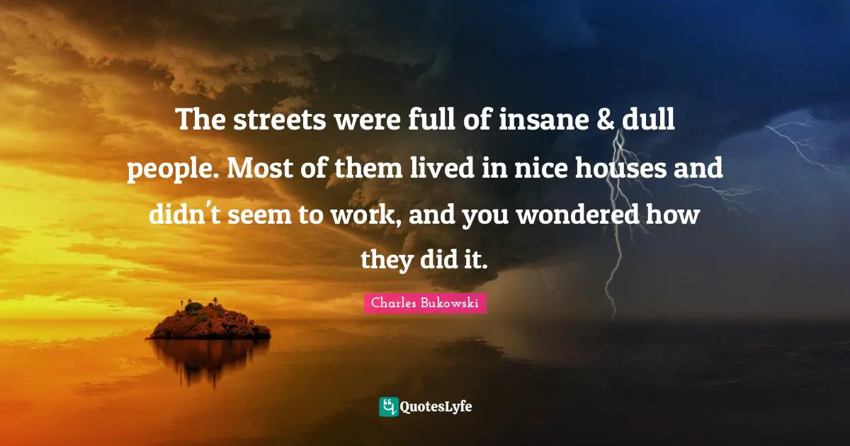 The streets were full of insane & dull people. Most of them lived in nice houses and didn't seem to work, and you wondered how they did it.