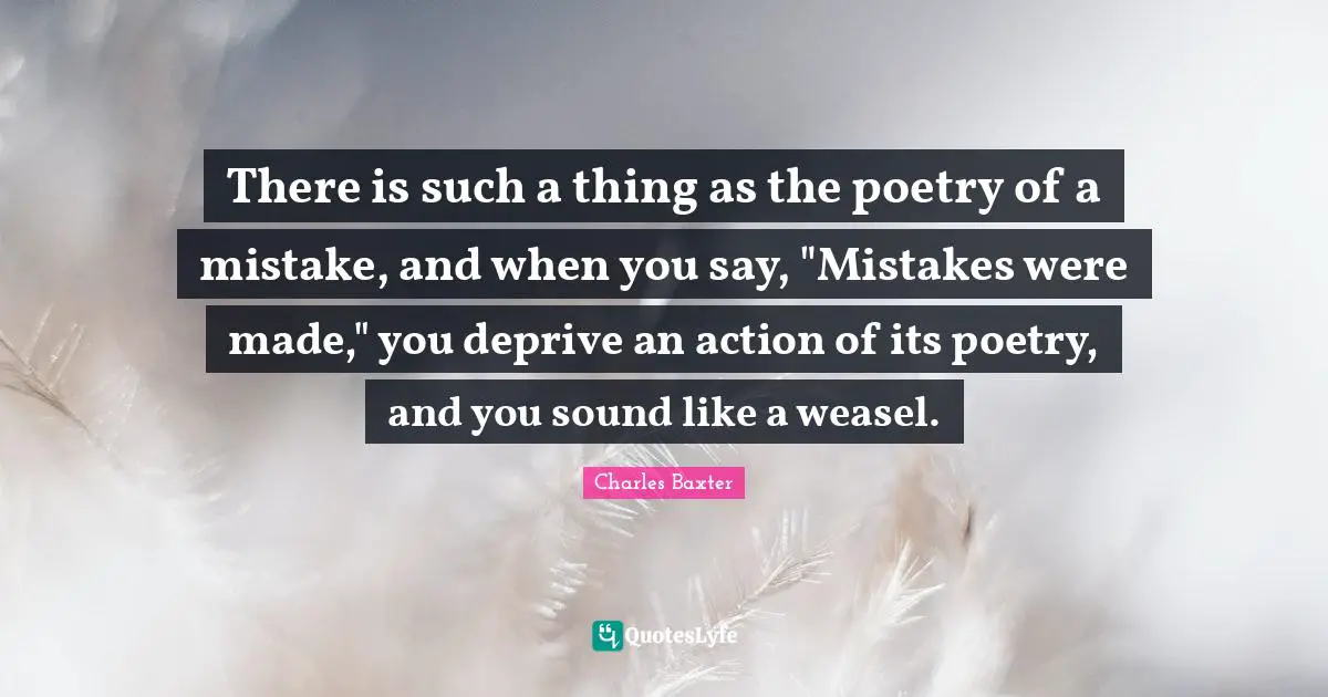 There is such a thing as the poetry of a mistake, and when you say, "Mistakes were made," you deprive an action of its poetry, and you sound like a weasel.