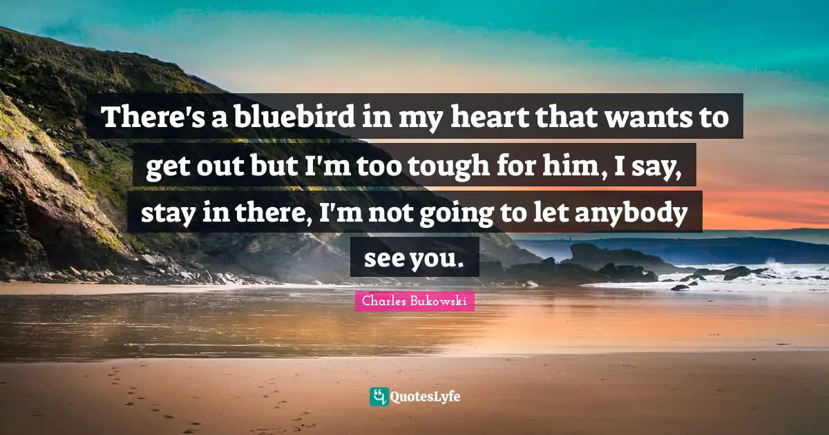 Charles Bukowski Quotes: There's a bluebird in my heart that wants to get out but I'm too tough for him, I say, stay in there, I'm not going to let anybody see you.