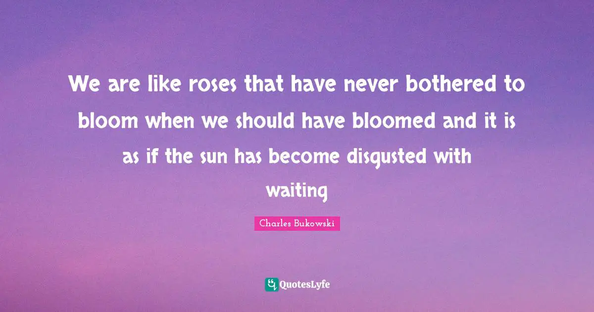 We are like roses that have never bothered to bloom when we should have bloomed and it is as if the sun has become disgusted with waiting