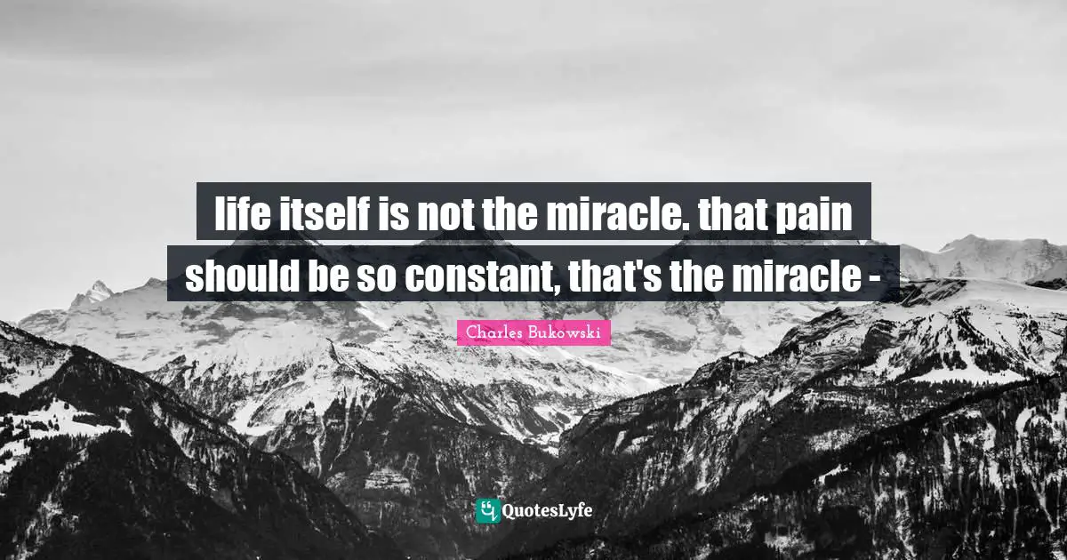 life itself is not the miracle. that pain should be so constant, that's the miracle -