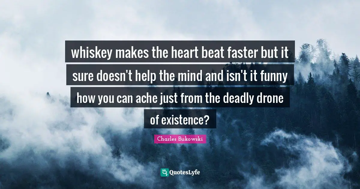 Drones Quotes: "whiskey makes the heart beat faster but it sure doesn't help the mind and isn't it funny how you can ache just from the deadly drone of existence?"