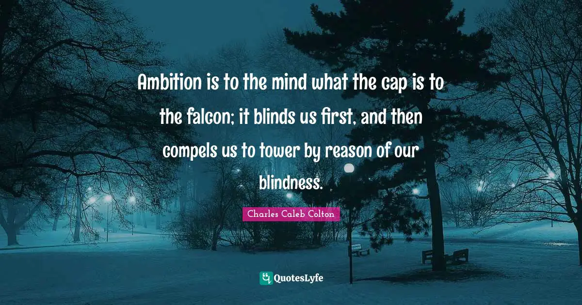 Ambition is to the mind what the cap is to the falcon; it blinds us first, and then compels us to tower by reason of our blindness.