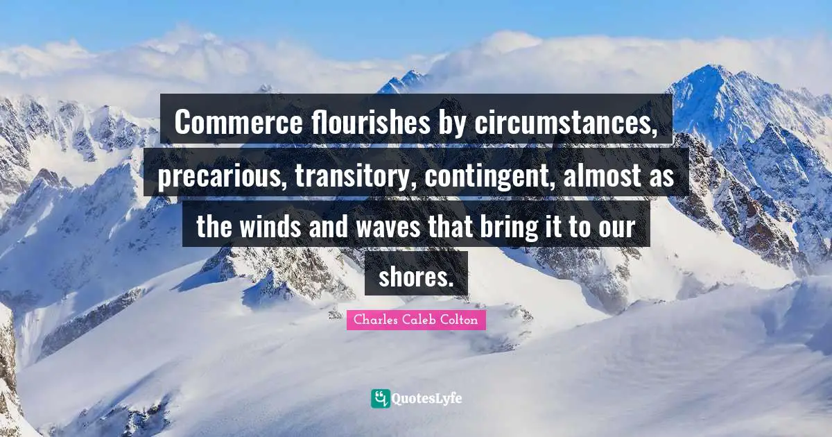 Commerce flourishes by circumstances, precarious, transitory, contingent, almost as the winds and waves that bring it to our shores.