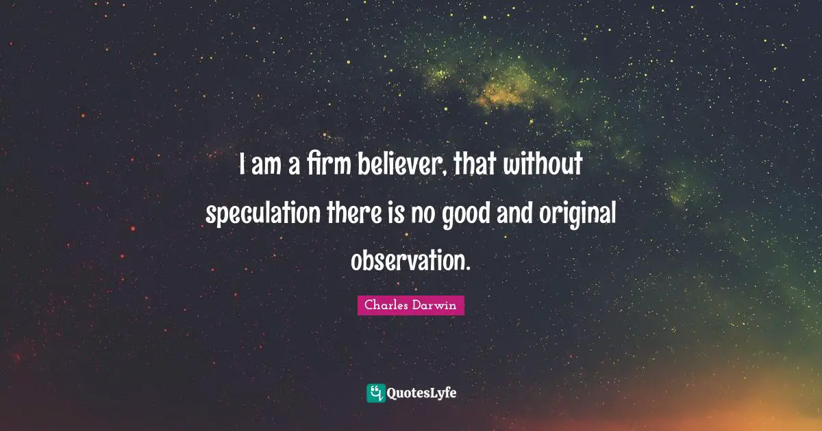 I am a firm believer, that without speculation there is no good and original observation.