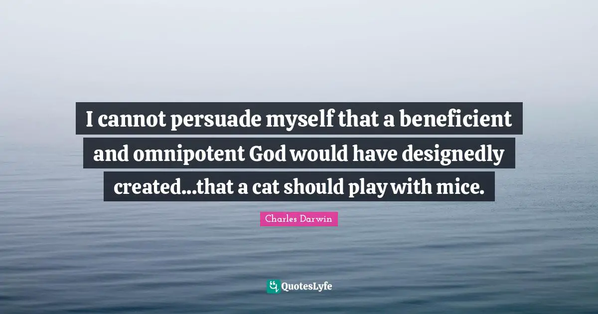I cannot persuade myself that a beneficient and omnipotent God would have designedly created...that a cat should play with mice.