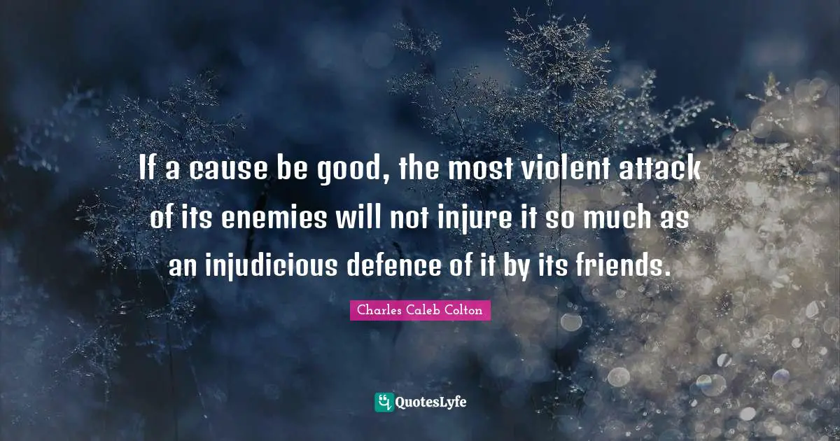 If a cause be good, the most violent attack of its enemies will not injure it so much as an injudicious defence of it by its friends.