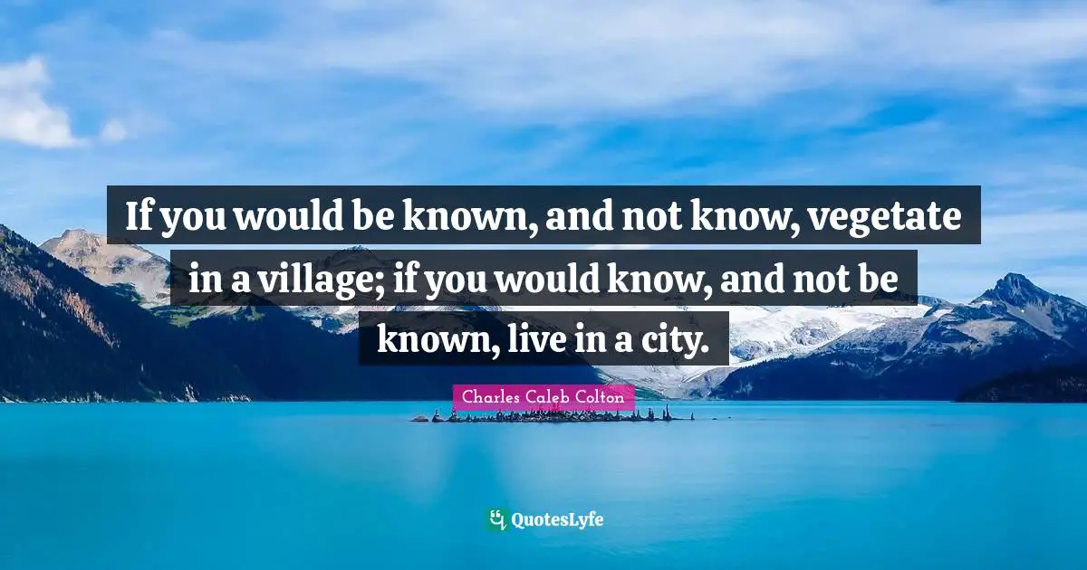 If you would be known, and not know, vegetate in a village; if you would know, and not be known, live in a city.