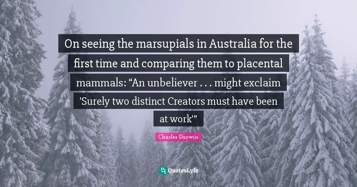 On seeing the marsupials in Australia for the first time and comparing them to placental mammals: “An unbeliever . . . might exclaim 'Surely two distinct Creators must have been at work'”
