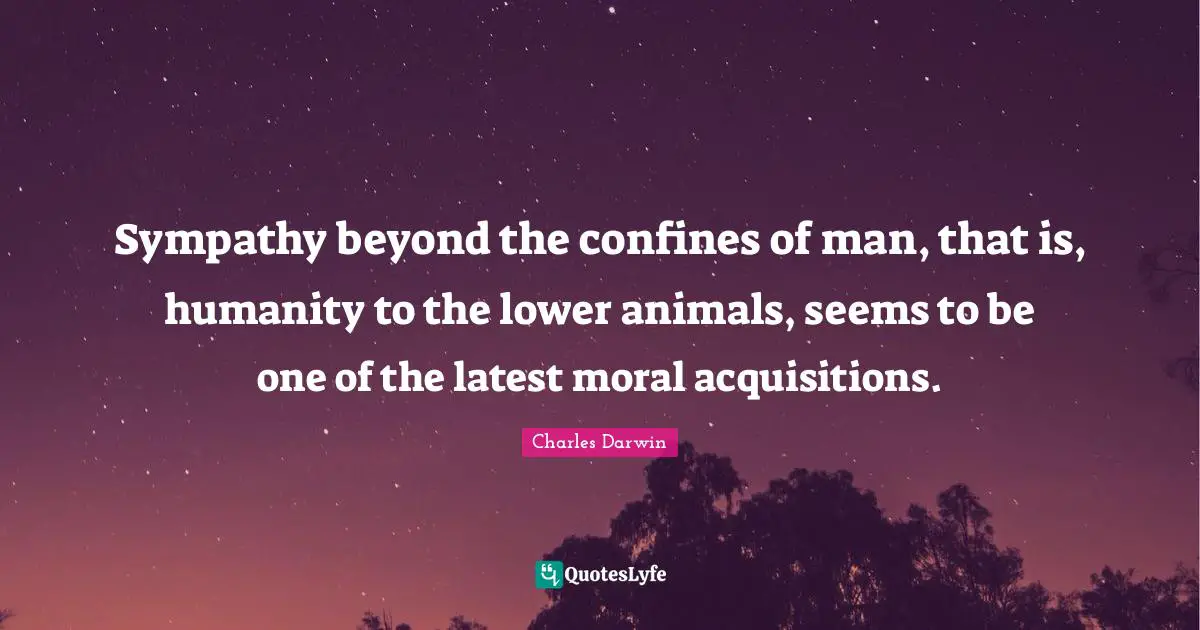 Sympathy beyond the confines of man, that is, humanity to the lower animals, seems to be one of the latest moral acquisitions.