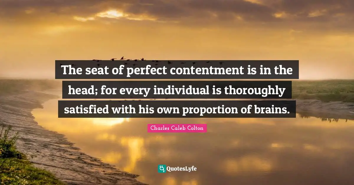 The seat of perfect contentment is in the head; for every individual is thoroughly satisfied with his own proportion of brains.