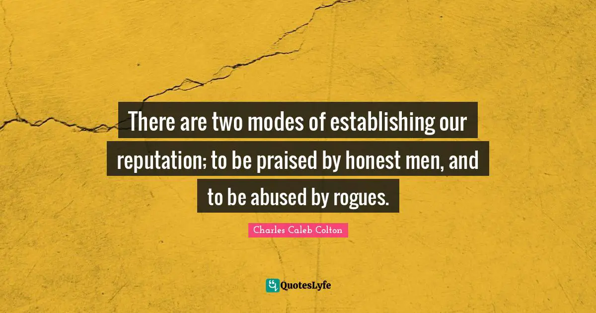There are two modes of establishing our reputation; to be praised by honest men, and to be abused by rogues.