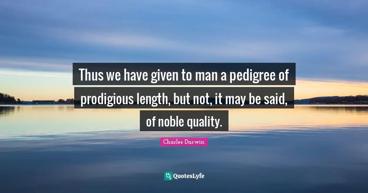 Thus we have given to man a pedigree of prodigious length, but not, it may be said, of noble quality.
