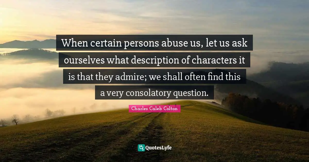 When certain persons abuse us, let us ask ourselves what description of characters it is that they admire; we shall often find this a very consolatory question.
