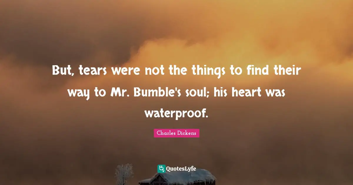 But, tears were not the things to find their way to Mr. Bumble's soul; his heart was waterproof.