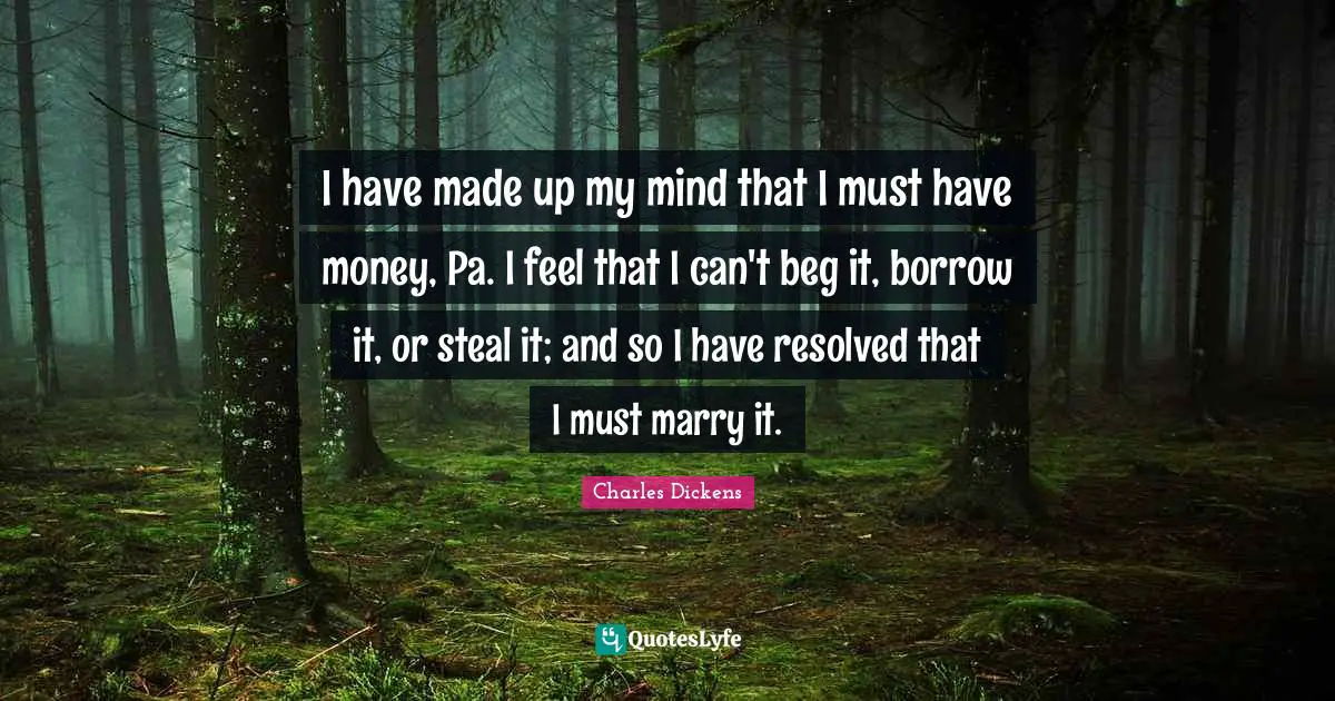 I have made up my mind that I must have money, Pa. I feel that I can't beg it, borrow it, or steal it; and so I have resolved that I must marry it.
