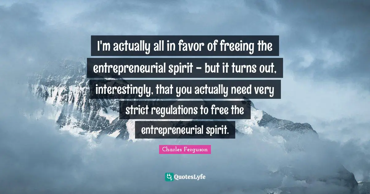 I'm actually all in favor of freeing the entrepreneurial spirit - but it turns out, interestingly, that you actually need very strict regulations to free the entrepreneurial spirit.