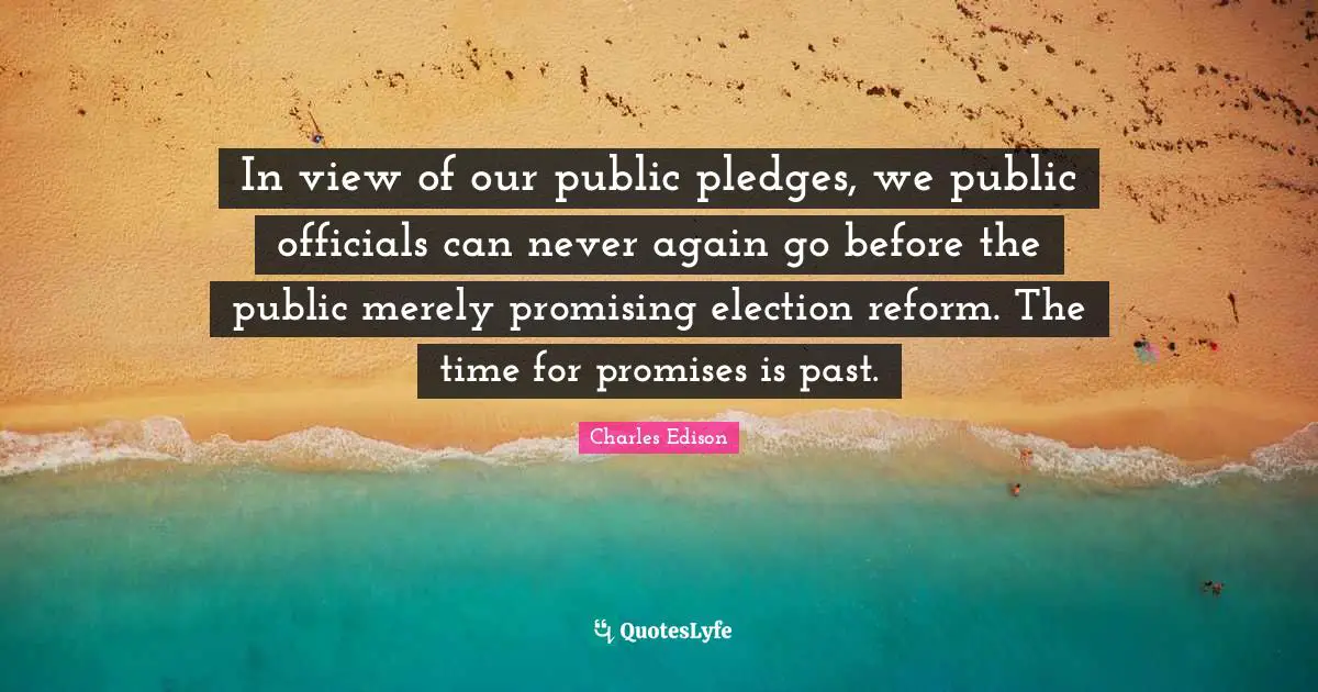 In view of our public pledges, we public officials can never again go before the public merely promising election reform. The time for promises is past.