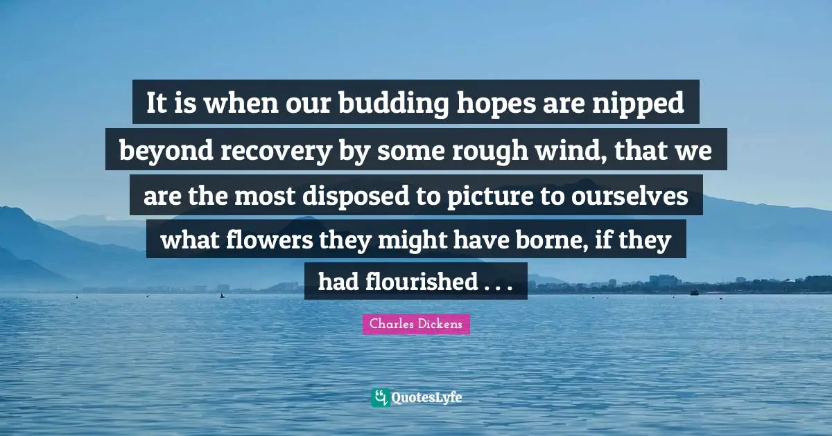 It is when our budding hopes are nipped beyond recovery by some rough wind, that we are the most disposed to picture to ourselves what flowers they might have borne, if they had flourished . . .