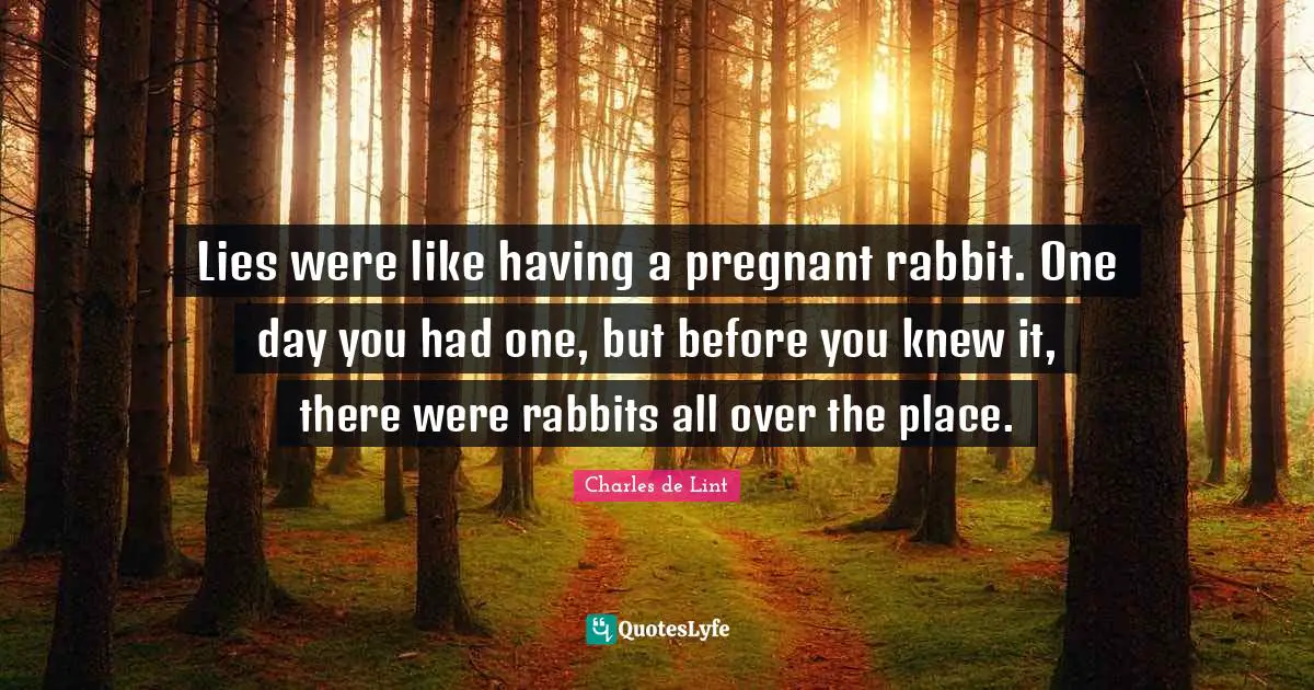 Lies were like having a pregnant rabbit. One day you had one, but before you knew it, there were rabbits all over the place.
