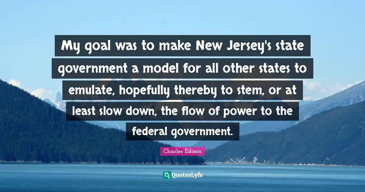 My goal was to make New Jersey's state government a model for all other states to emulate, hopefully thereby to stem, or at least slow down, the flow of power to the federal government.