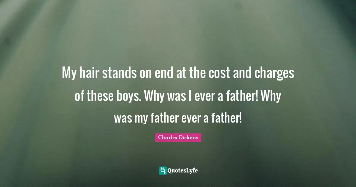 My hair stands on end at the cost and charges of these boys. Why was I ever a father! Why was my father ever a father!