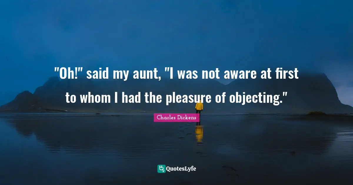 "Oh!" said my aunt, "I was not aware at first to whom I had the pleasure of objecting."