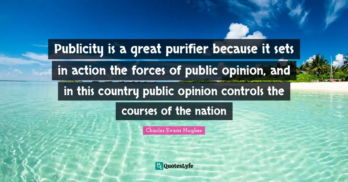 Publicity is a great purifier because it sets in action the forces of public opinion, and in this country public opinion controls the courses of the nation