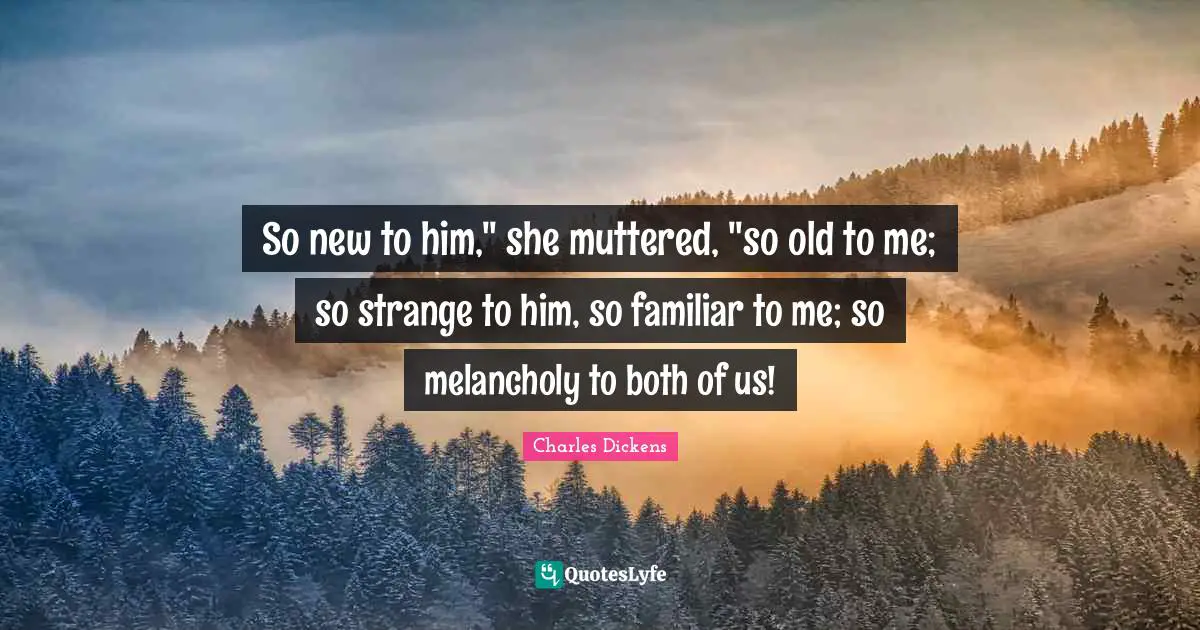 So new to him," she muttered, "so old to me; so strange to him, so familiar to me; so melancholy to both of us!