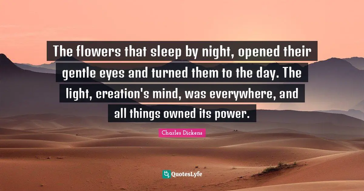 The flowers that sleep by night, opened their gentle eyes and turned them to the day. The light, creation's mind, was everywhere, and all things owned its power.