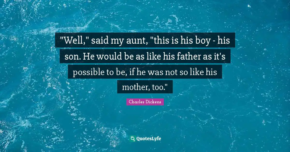 "Well," said my aunt, "this is his boy - his son. He would be as like his father as it's possible to be, if he was not so like his mother, too."