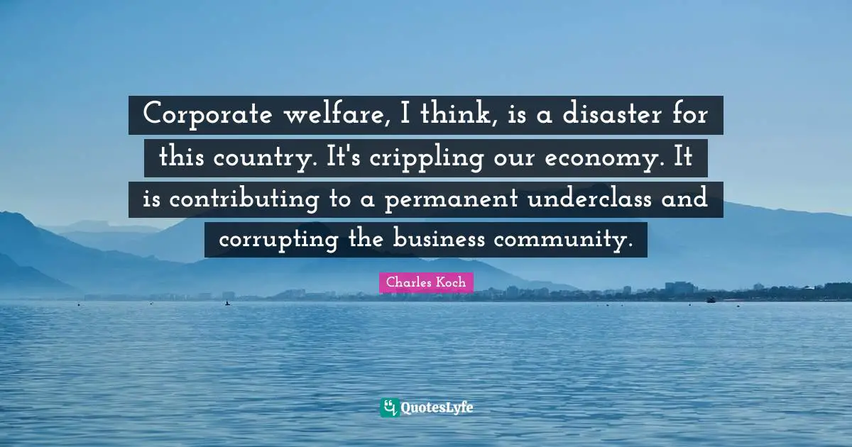 Corporate welfare, I think, is a disaster for this country. It's crippling our economy. It is contributing to a permanent underclass and corrupting the business community.
