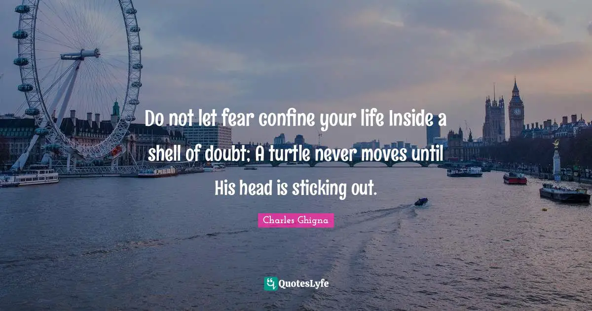 Do not let fear confine your life Inside a shell of doubt; A turtle never moves until His head is sticking out.