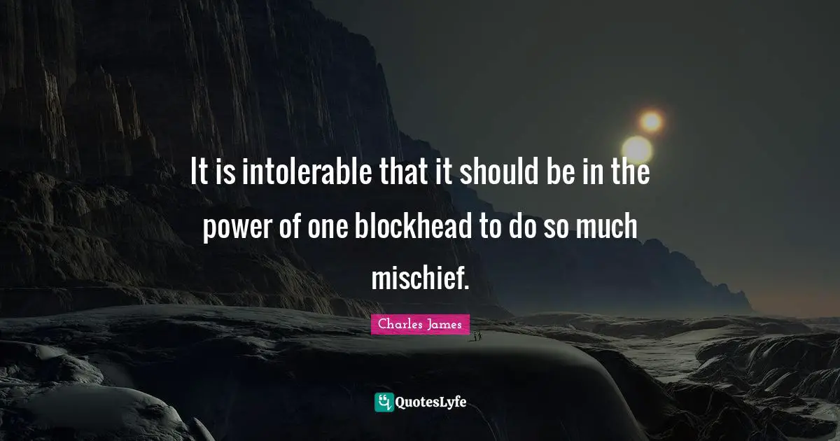 Charles James Quotes: "It is intolerable that it should be in the power of one blockhead to do so much mischief."