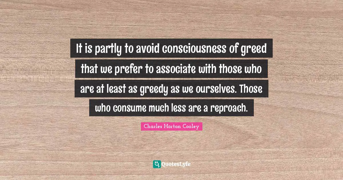 It is partly to avoid consciousness of greed that we prefer to associate with those who are at least as greedy as we ourselves. Those who consume much less are a reproach.