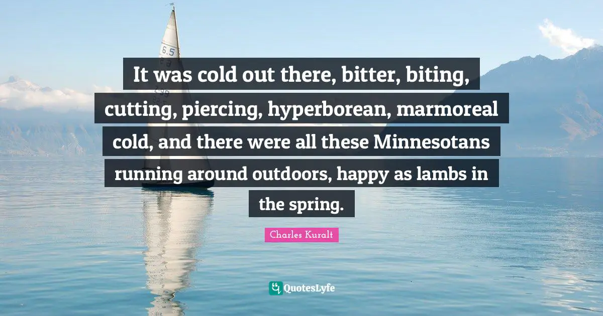 Bitter Quotes: "It was cold out there, bitter, biting, cutting, piercing, hyperborean, marmoreal cold, and there were all these Minnesotans running around outdoors, happy as lambs in the spring."