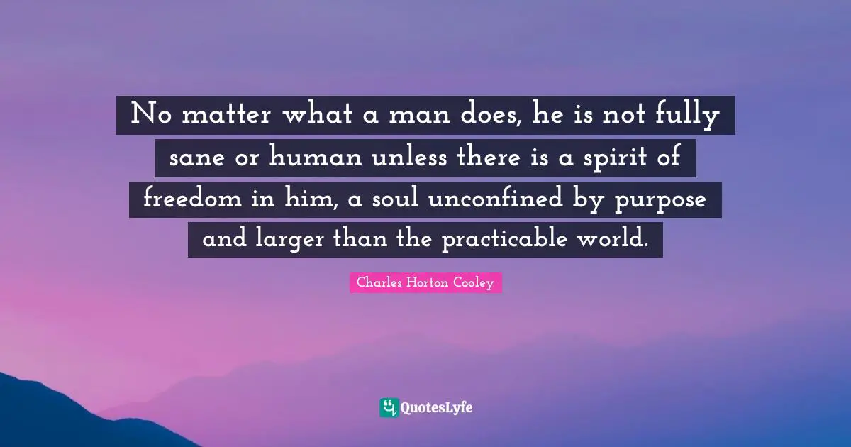 No matter what a man does, he is not fully sane or human unless there is a spirit of freedom in him, a soul unconfined by purpose and larger than the practicable world.