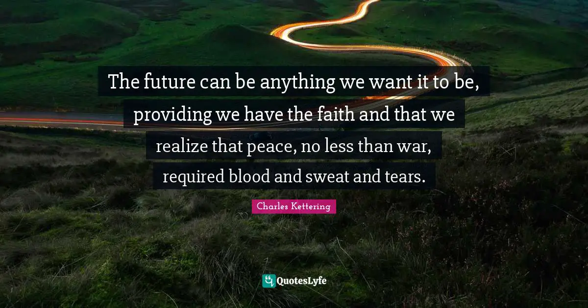 The future can be anything we want it to be, providing we have the faith and that we realize that peace, no less than war, required blood and sweat and tears.