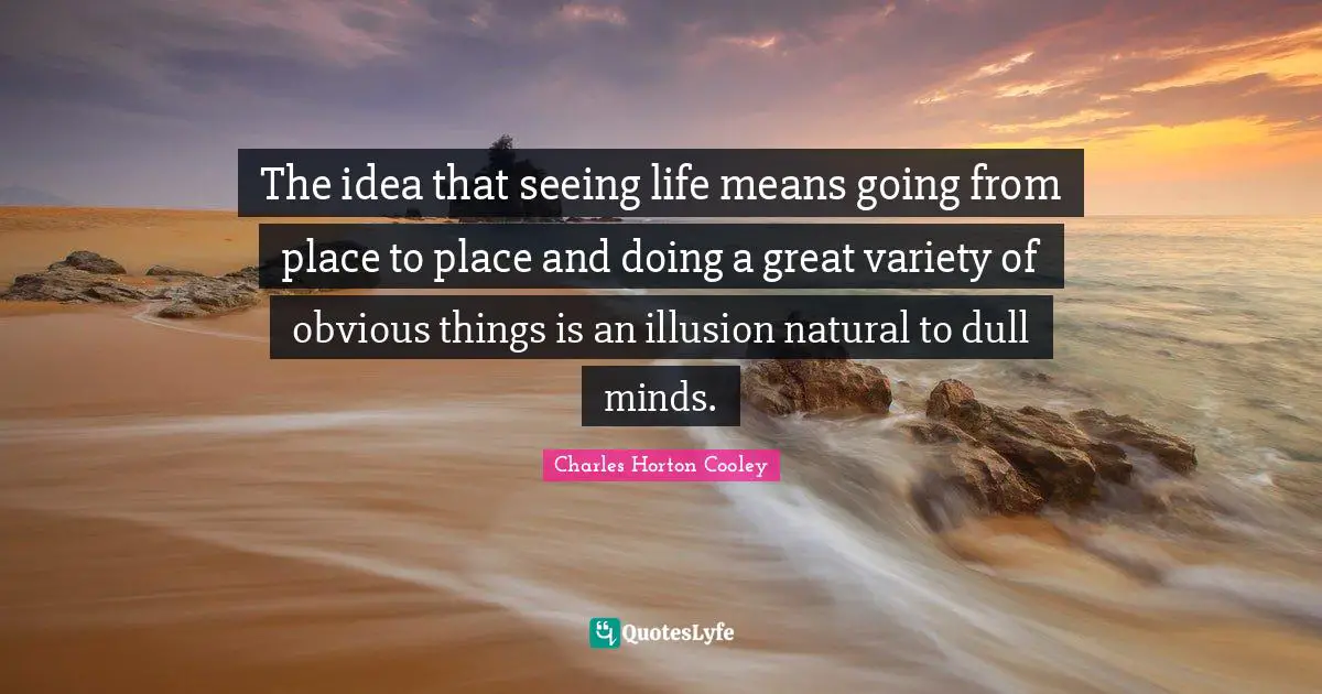 The idea that seeing life means going from place to place and doing a great variety of obvious things is an illusion natural to dull minds.