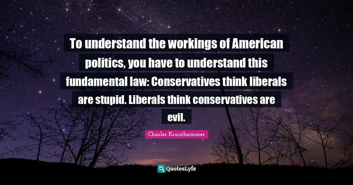 To understand the workings of American politics, you have to understand this fundamental law: Conservatives think liberals are stupid. Liberals think conservatives are evil.