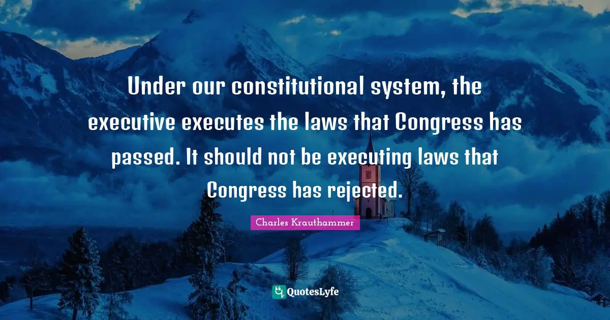 Under our constitutional system, the executive executes the laws that Congress has passed. It should not be executing laws that Congress has rejected.