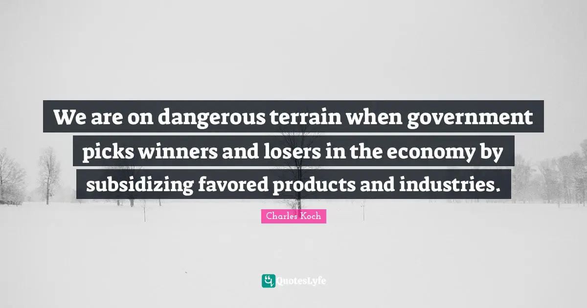 We are on dangerous terrain when government picks winners and losers in the economy by subsidizing favored products and industries.