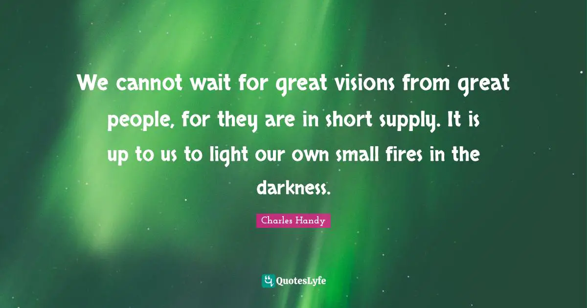 We cannot wait for great visions from great people, for they are in short supply. It is up to us to light our own small fires in the darkness.