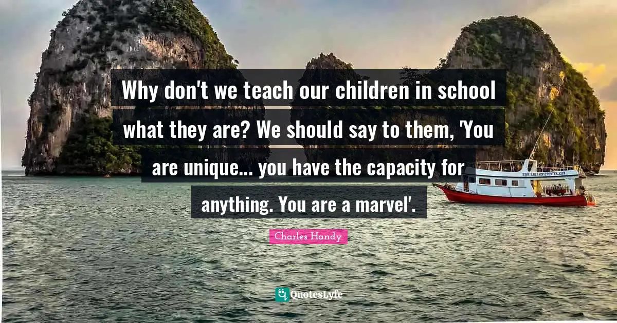Why don't we teach our children in school what they are? We should say to them, 'You are unique... you have the capacity for anything. You are a marvel'.