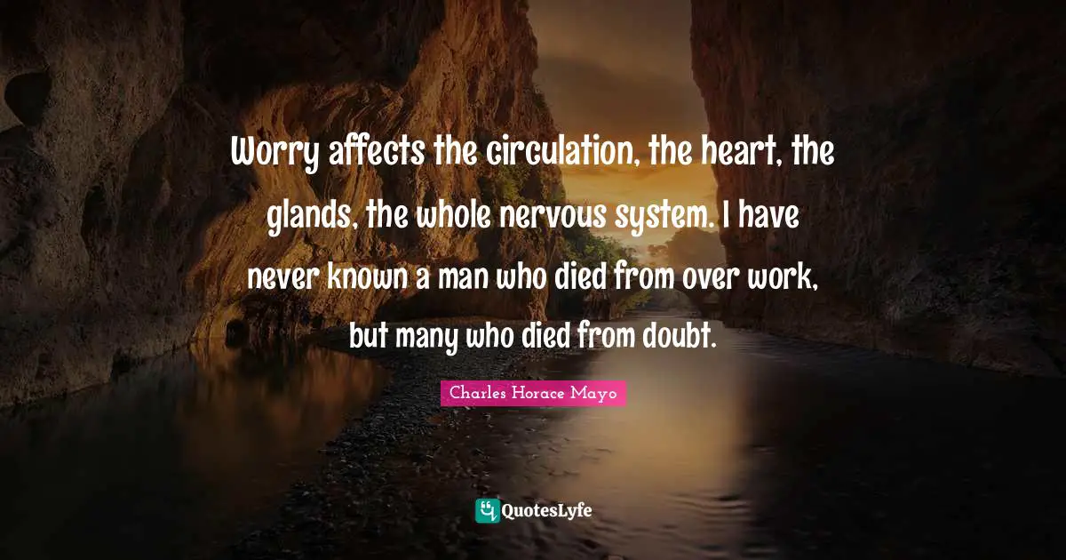 Worry affects the circulation, the heart, the glands, the whole nervous system. I have never known a man who died from over work, but many who died from doubt.