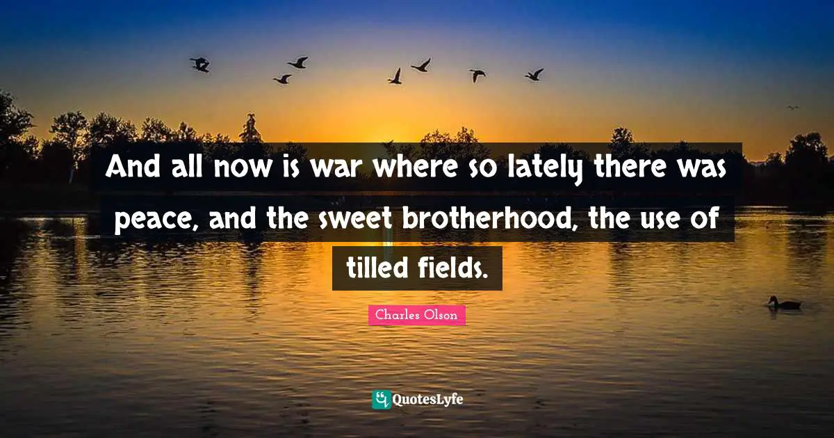 And all now is war where so lately there was peace, and the sweet brotherhood, the use of tilled fields.