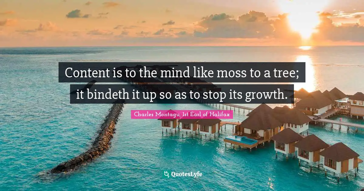 Content is to the mind like moss to a tree; it bindeth it up so as to stop its growth.