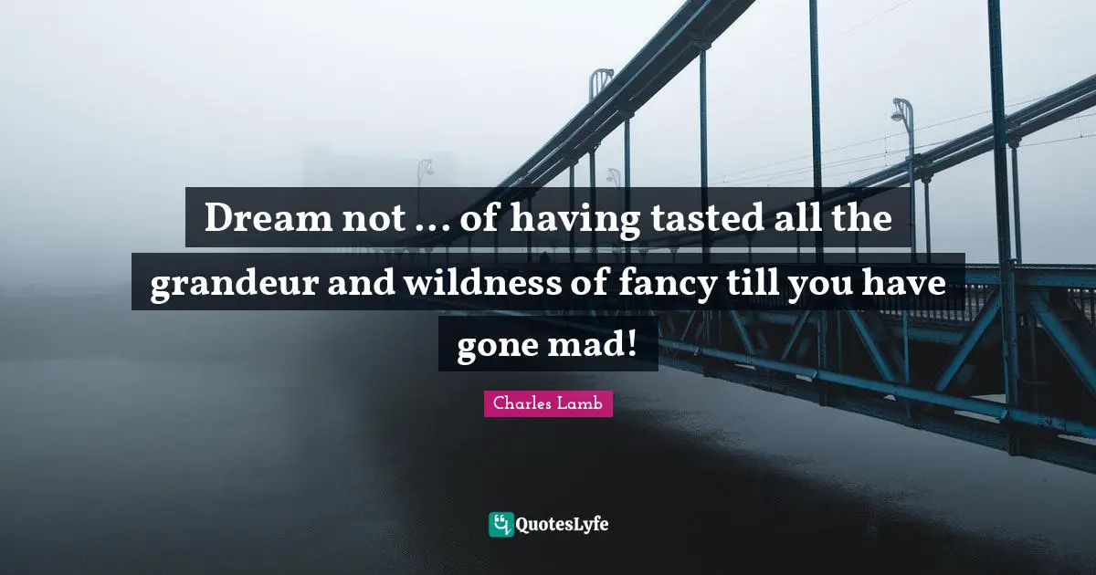 Dream not ... of having tasted all the grandeur and wildness of fancy till you have gone mad!