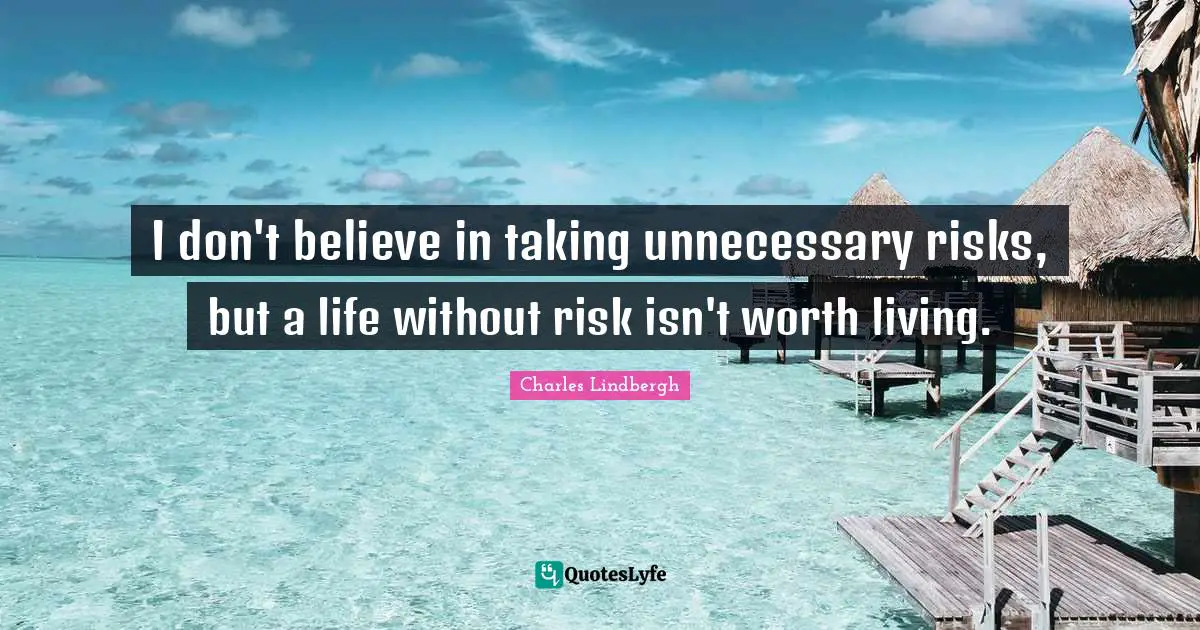 I don't believe in taking unnecessary risks, but a life without risk isn't worth living.